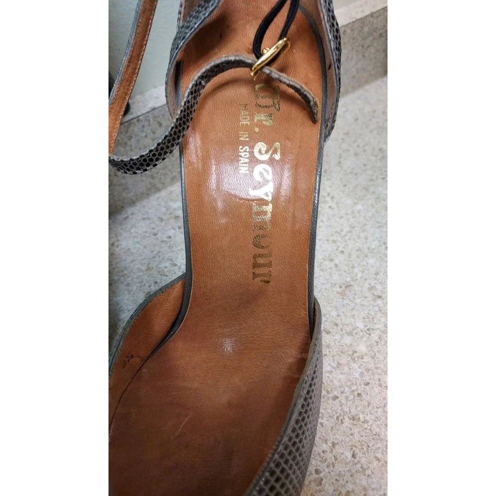 Mr. Seymour Spain Snakeskin Print‎ Leather Ankle Strap Heels Pumps Shoes 8.5